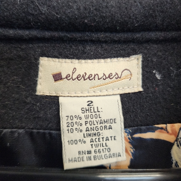 ANTHROPOLOGIE ELEVENSES Wool Blend Faux Fur Black Lined Coat 2 - Picture 2 of 7